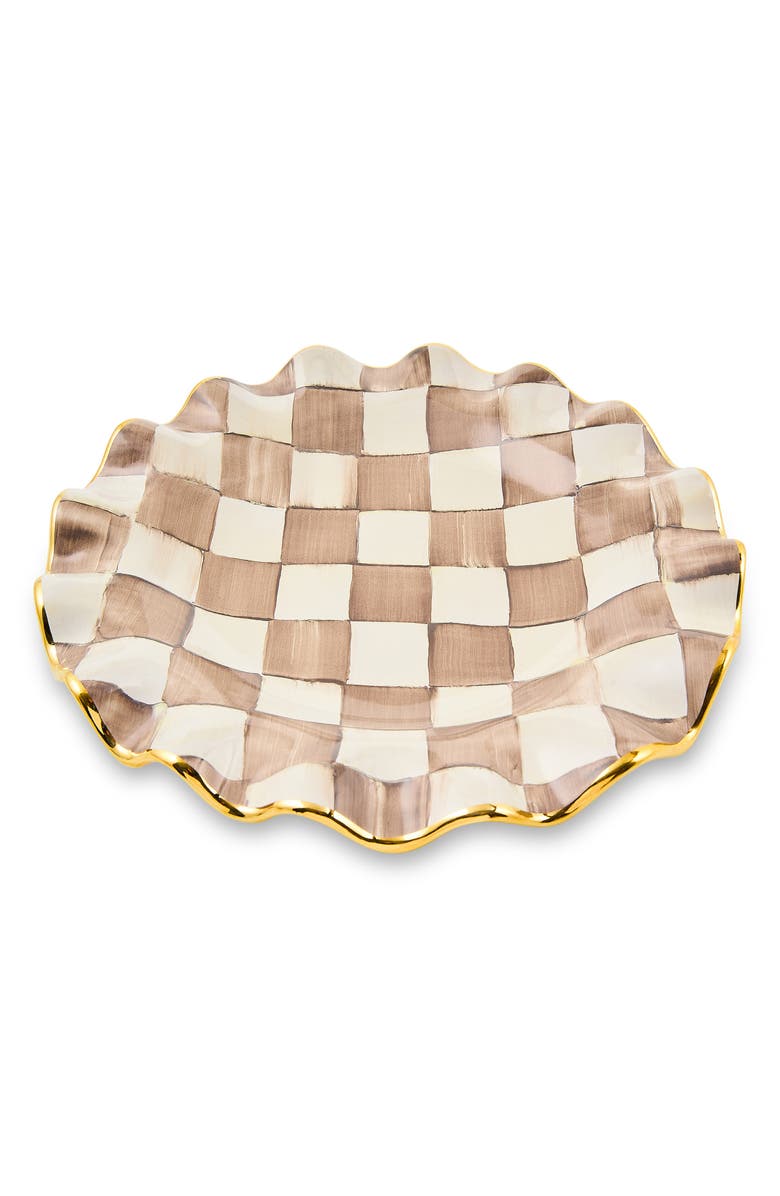 MACKENZIE CHILDS Mocha Check Ceramic Fluted Dessert Plate, Main, color, Mocha
