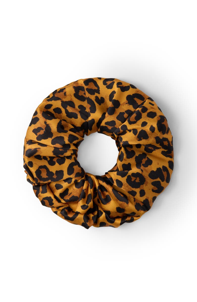 OLAH Leopard Silk Scunchie, Main, color, Brown