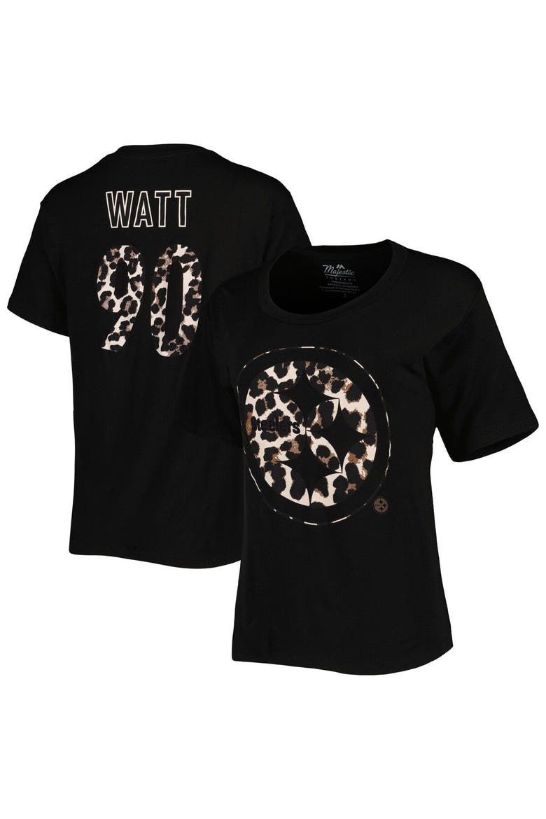 Women's Majestic Threads T.J. Watt Black Pittsburgh Steelers Leopard Player Name & Number T-Shirt, Main, color, Black