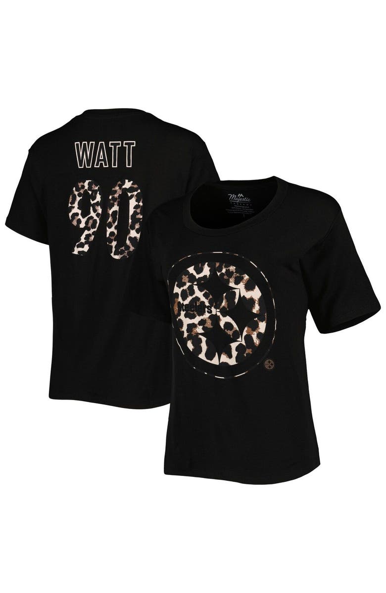 Majestic Threads Women's Majestic Threads T.J. Watt Black Pittsburgh Steelers Leopard Player Name & Number T-Shirt, Main, color, Black