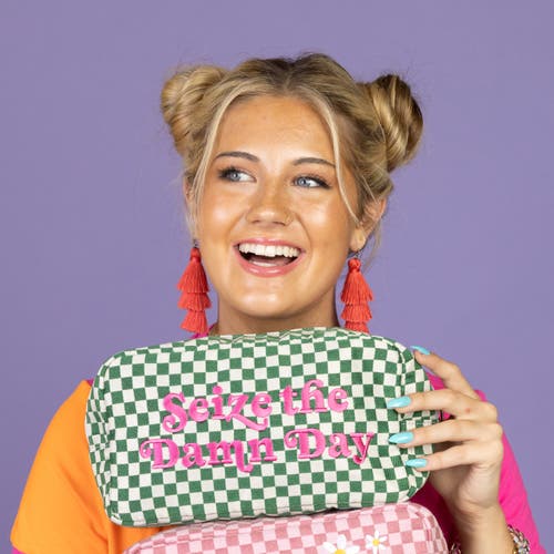 Totalee Gift Seize The Damn Day Checkered Bag Polyester Green In Green