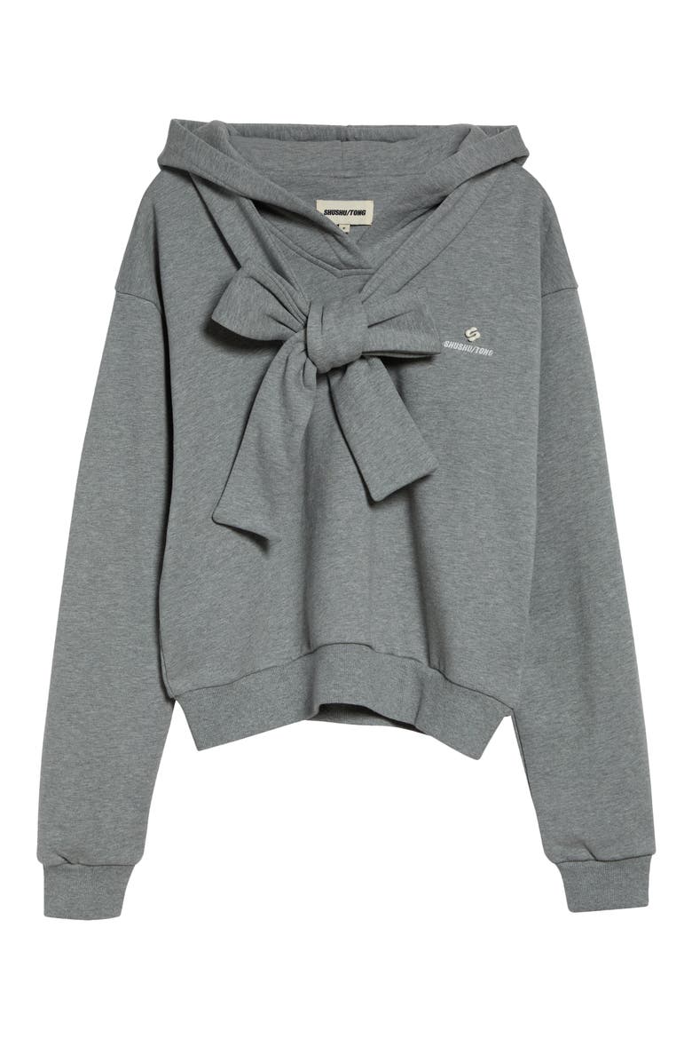 Bow Cotton Fleece Hoodie, Main, color, GREY