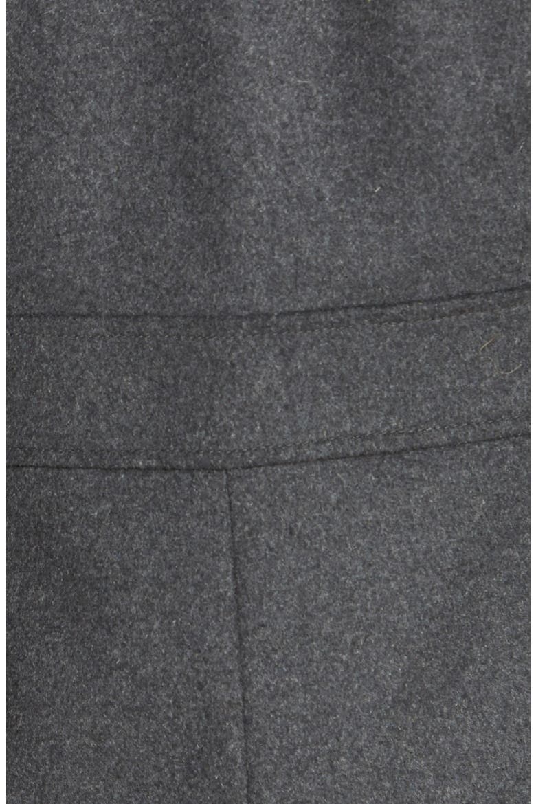 Wool Blend Coat with Leather Trim & Genuine Rabbit Fur Collar, Alternate, color, DARK CHARCOAL