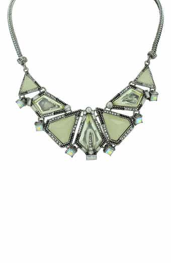 OLIVIA WELLES Silver-Tone Iridescent Crystal Bib Necklace