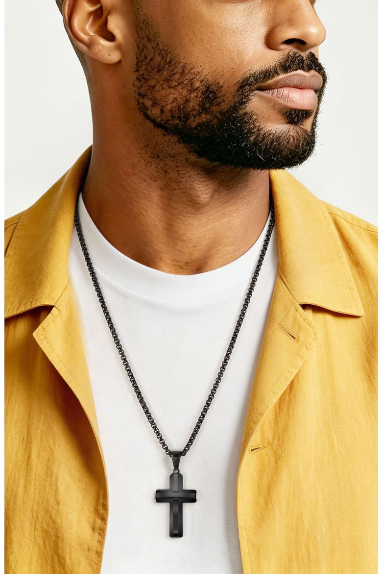 Men's Cross Pendant Necklace, Alternate, color, BLACK