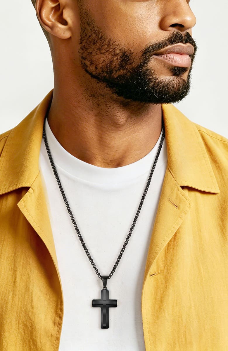 EDFORCE Men's Cross Pendant Necklace, Alternate, color, Black