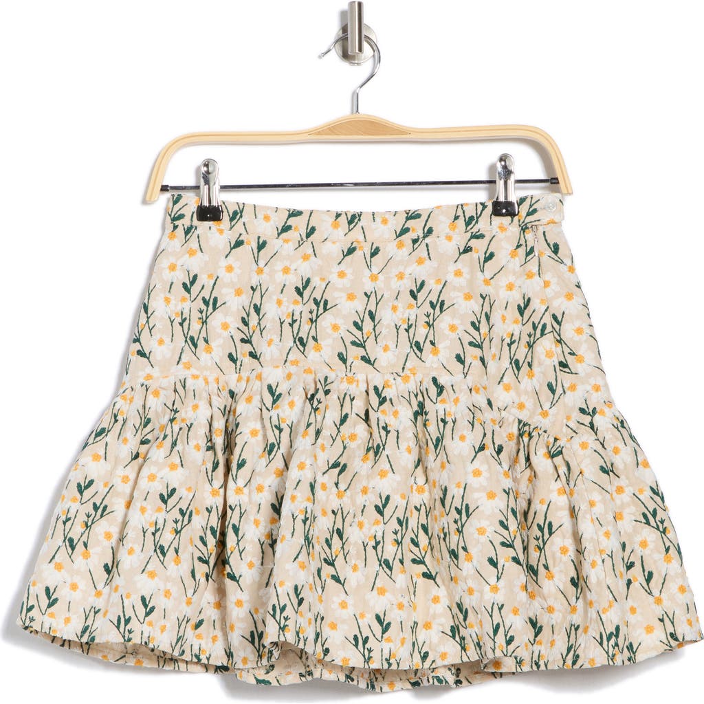 Avec Les Filles Floral Embroidered Tiered Miniskirt In Cream Floral