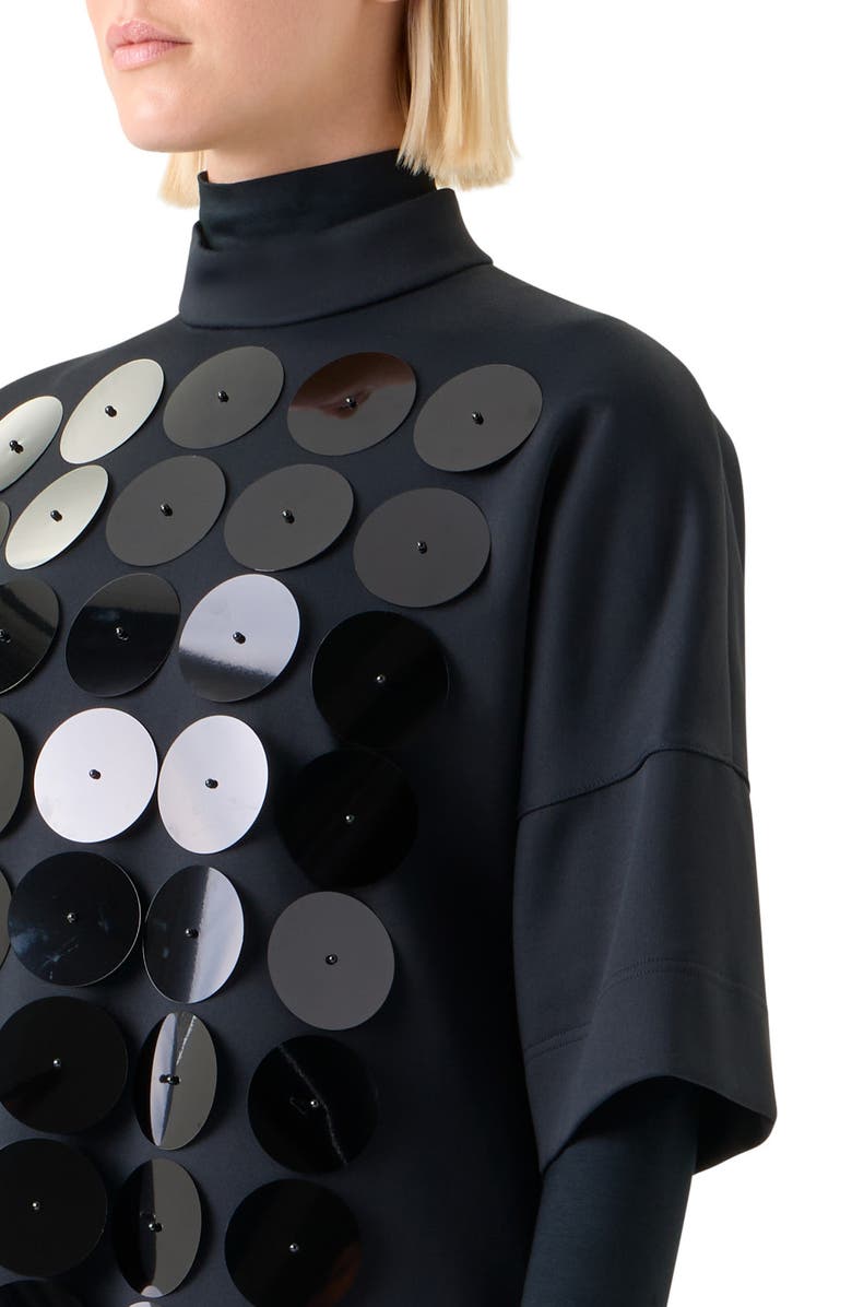 Akris punto Record Dot Macro Sequin Embellished Top, Alternate, color, Black