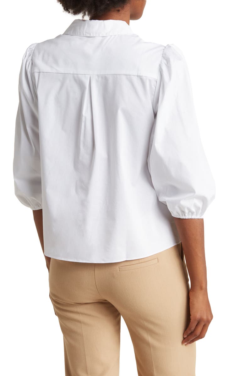 Nanette Lepore Three-Quarter Puff Sleeve Poplin Shirt, Alternate, color, Brilliant White