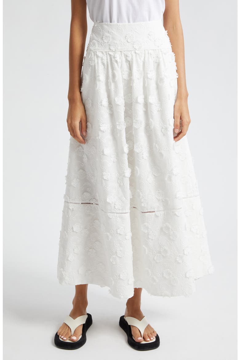 Off White 3D Flower Midi Skirt, Main, color, OFF-WHITE