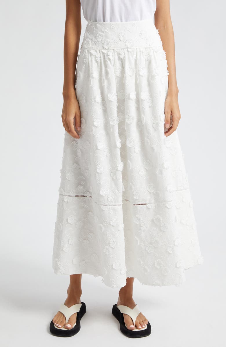 FARM Rio Off White 3D Flower Midi Skirt, Main, color,