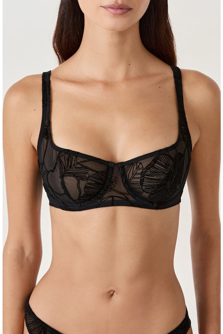 Badinage Embroidered Underwire Balconette Bra, Main, color, BLACK