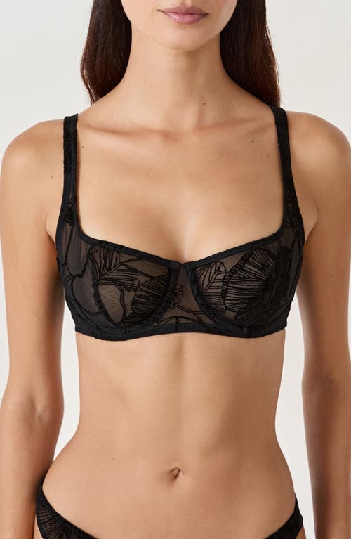 Etam Badinage Embroidered Underwire Balconette Bra In Black