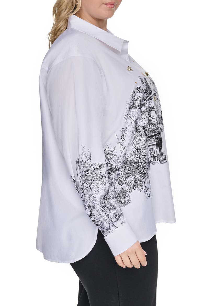 Paris Scene Cotton Button Down Shirt, Alternate, color, WHITE