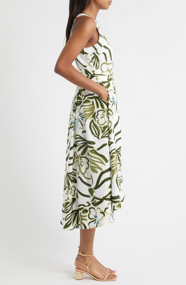 Tahari ASL Leaf Print Sleeveless Fit & Flare Dress, Alternate, color, Ivory Olive