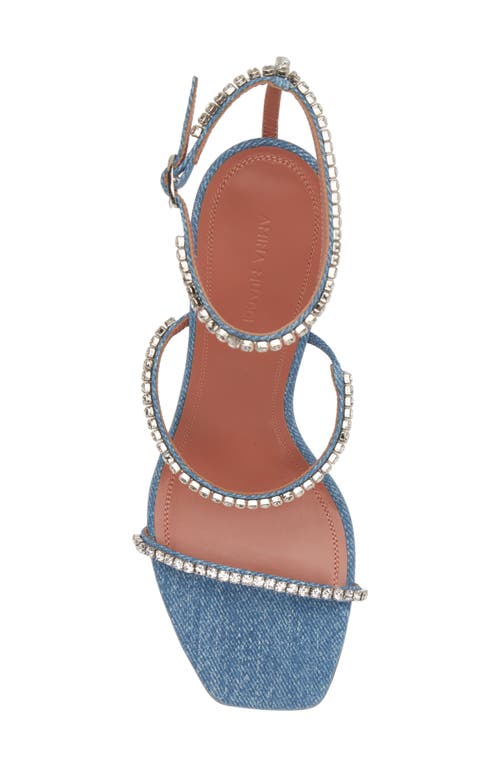 Shop Amina Muaddi Gilda Crystal Strap Denim Sandal In Denim/crystal