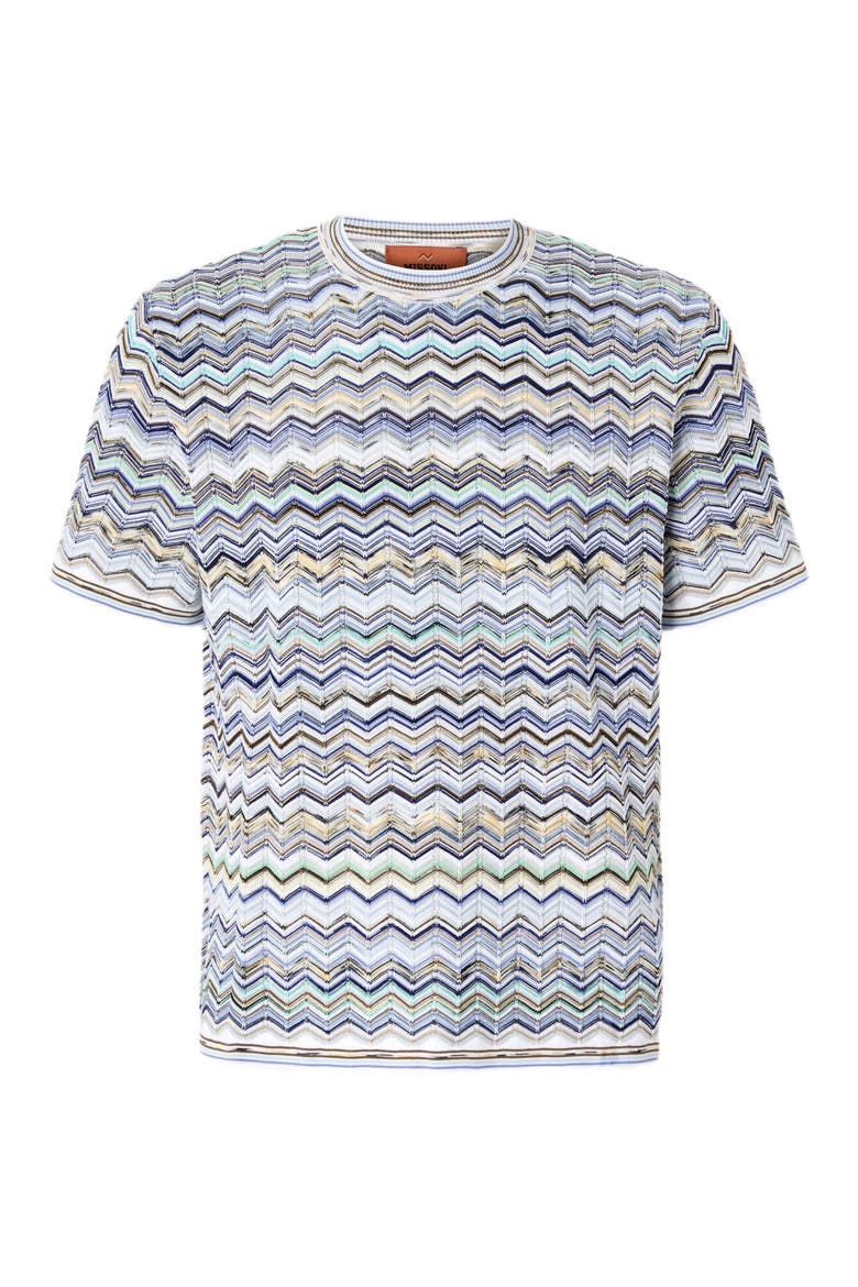 Cotton Knit T-shirt With Chevron Pattern, Alternate, color, Beige& Blue