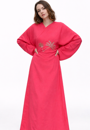 Le Fafo Palm Embroidered Silk Kaftan