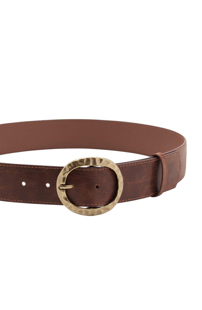 MANGO Textured Faux Leather Belt with Round Buckle, Alternate, color, Brown