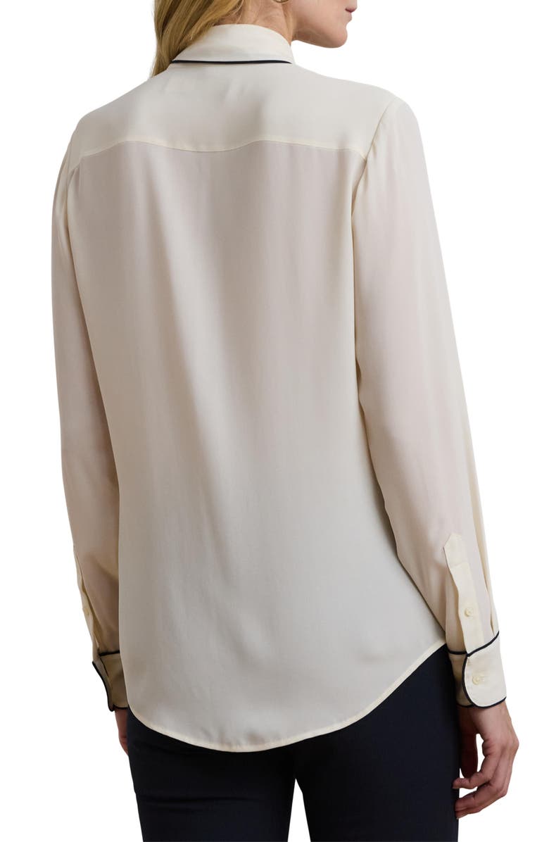 Lauren Ralph Lauren Tipped Tie Neck Button-Up Shirt, Alternate, color, 
