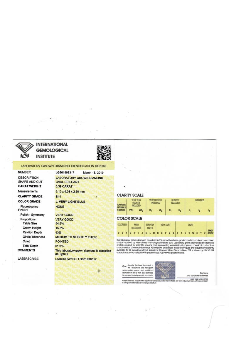 Bliss Diamond 5/8Ct Certified Lab Grown Oval Diamond Solitaire Pendant 14k Gold Necklace, Alternate, color, 