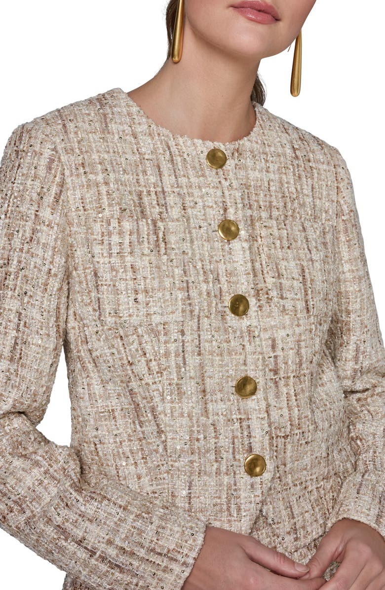 Donna Karan New York Sequin Tweed Blazer, Alternate, color, Dark Beige/ Cream Multi