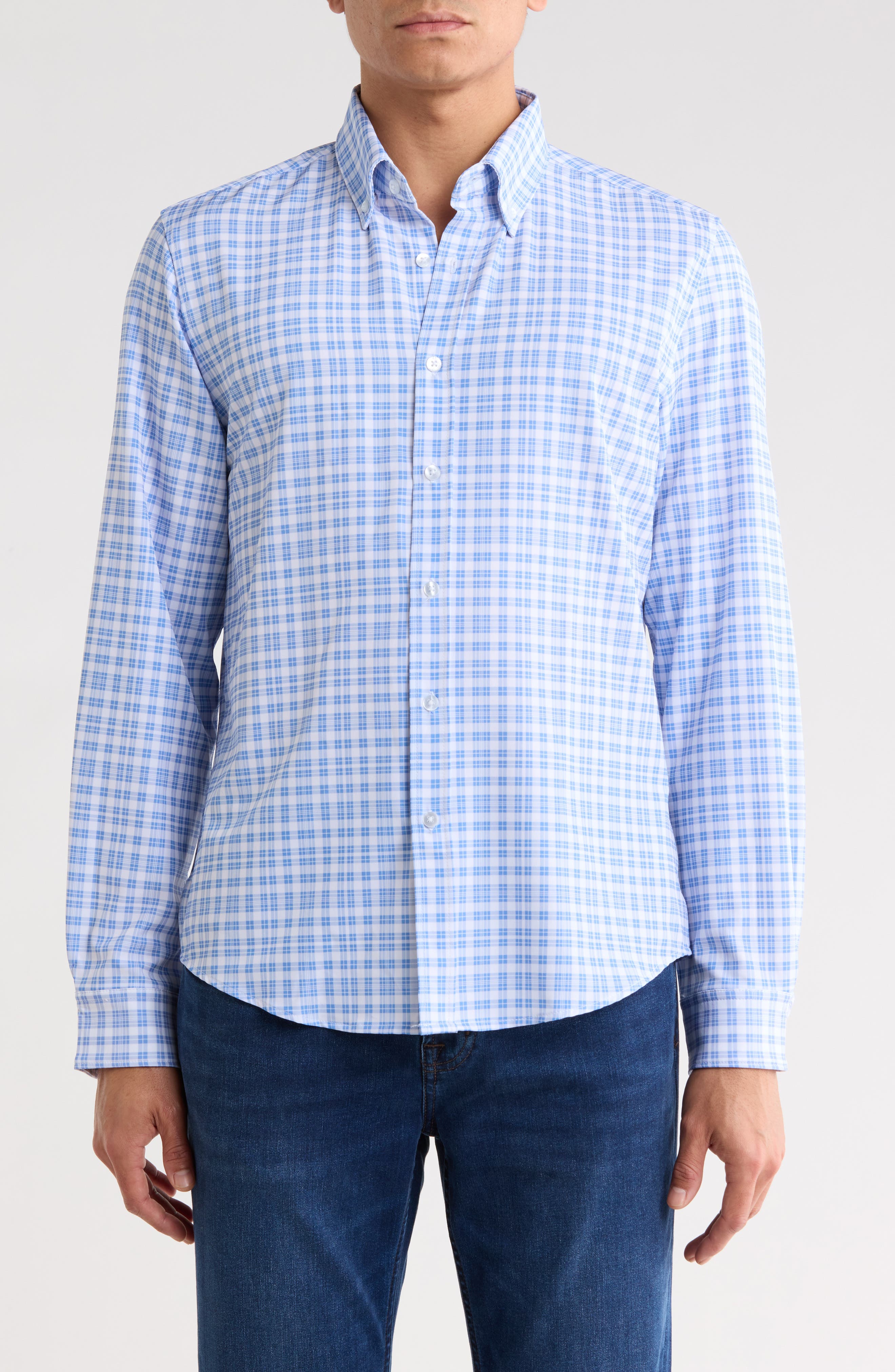 DENIM AND FLOWER Plaid Stretch Dress Shirt
