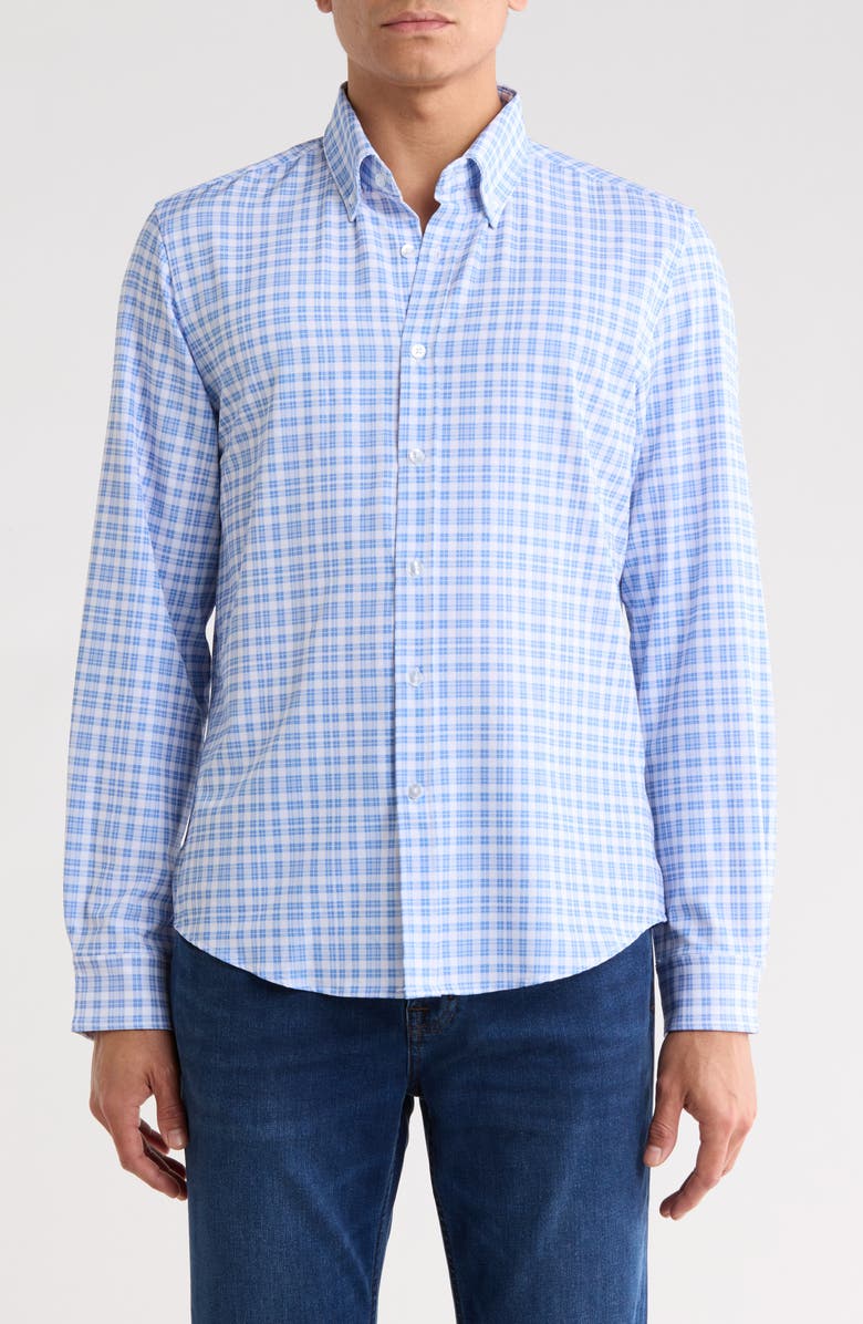DENIM AND FLOWER Plaid Stretch Dress Shirt, Main, color, White