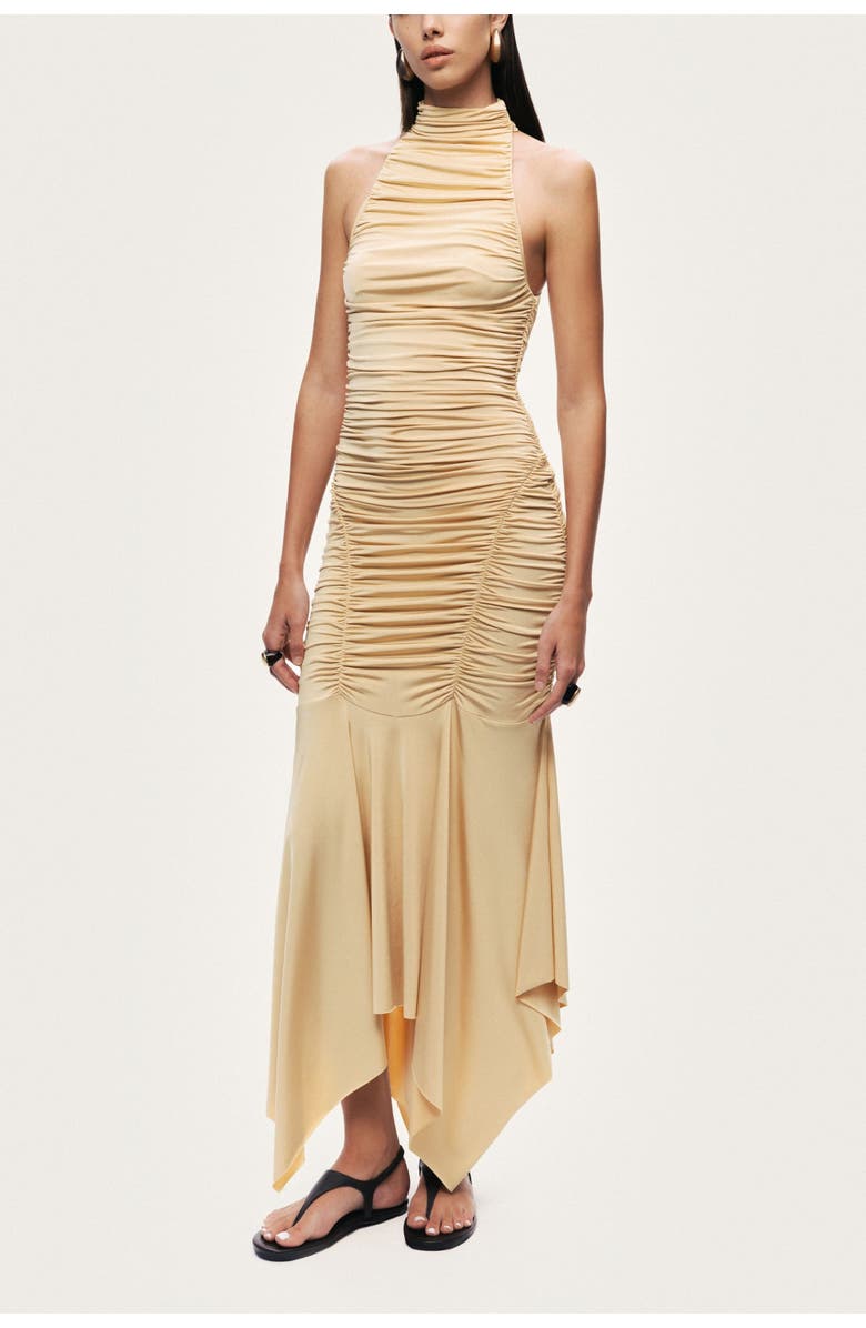 Nocturne Ruched Halter Midi Dress, Alternate, color, Yellow