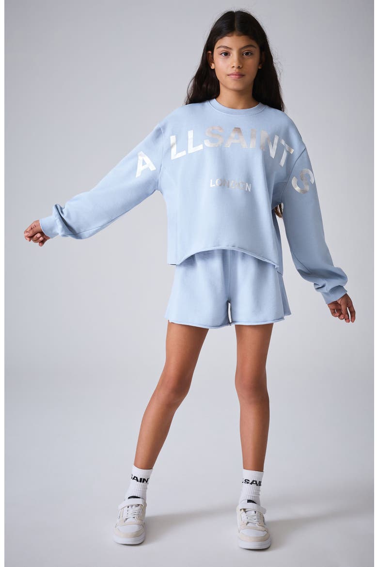 Kids' Biggie Oversized Cotton Graphic Sweatshirt & Ruffle Shorts Set, Alternate, color, BLUE