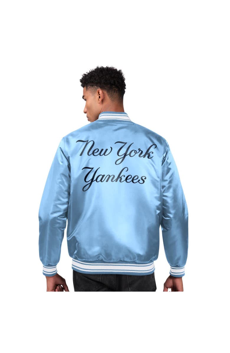 STARTER Men's Starter Light Blue New York Yankees Locker Room Satin Full-Snap Varsity Jacket, Alternate, color, Light Blue