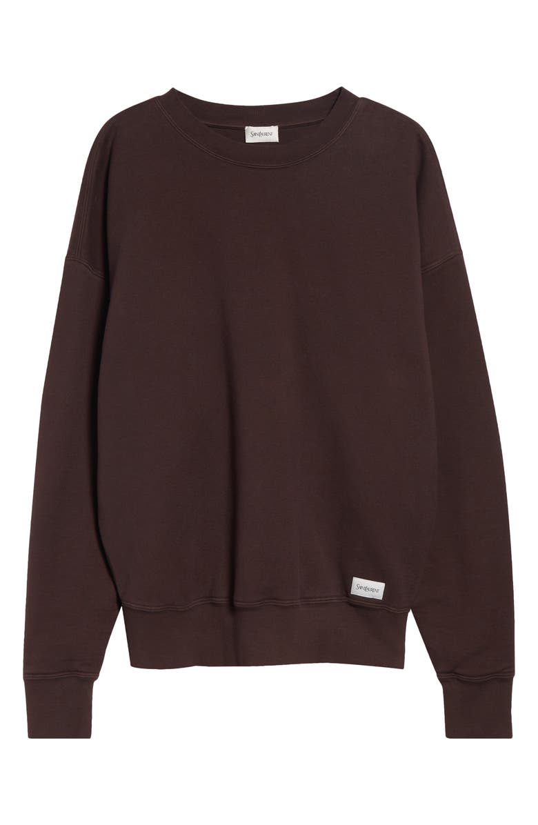 Saint Laurent Logo Cotton Crewneck Sweatshirt, Main, color, Taupe Glace