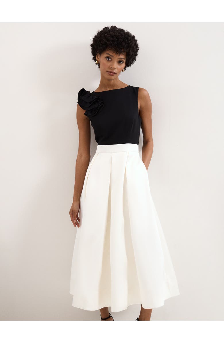 Phase Eight Perla Satin Midi Dress, Alternate, color, Black/Ivory