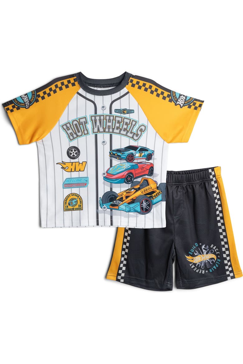 2-Piece T-Shirt and Shorts Set, Main, color, Yellow Charcoal Gray
