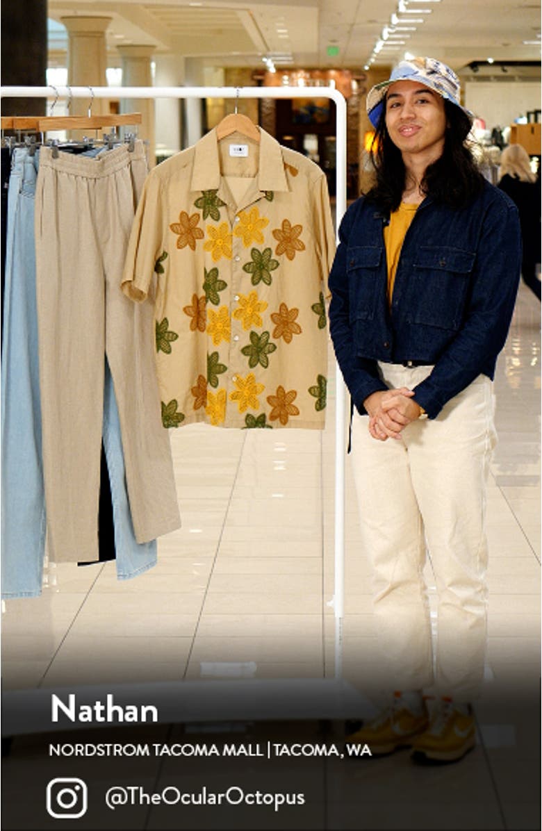 Julio 5452 Open Stitch Floral Inset Short Sleeve Button-Up Camp Shirt, sales video thumbnail