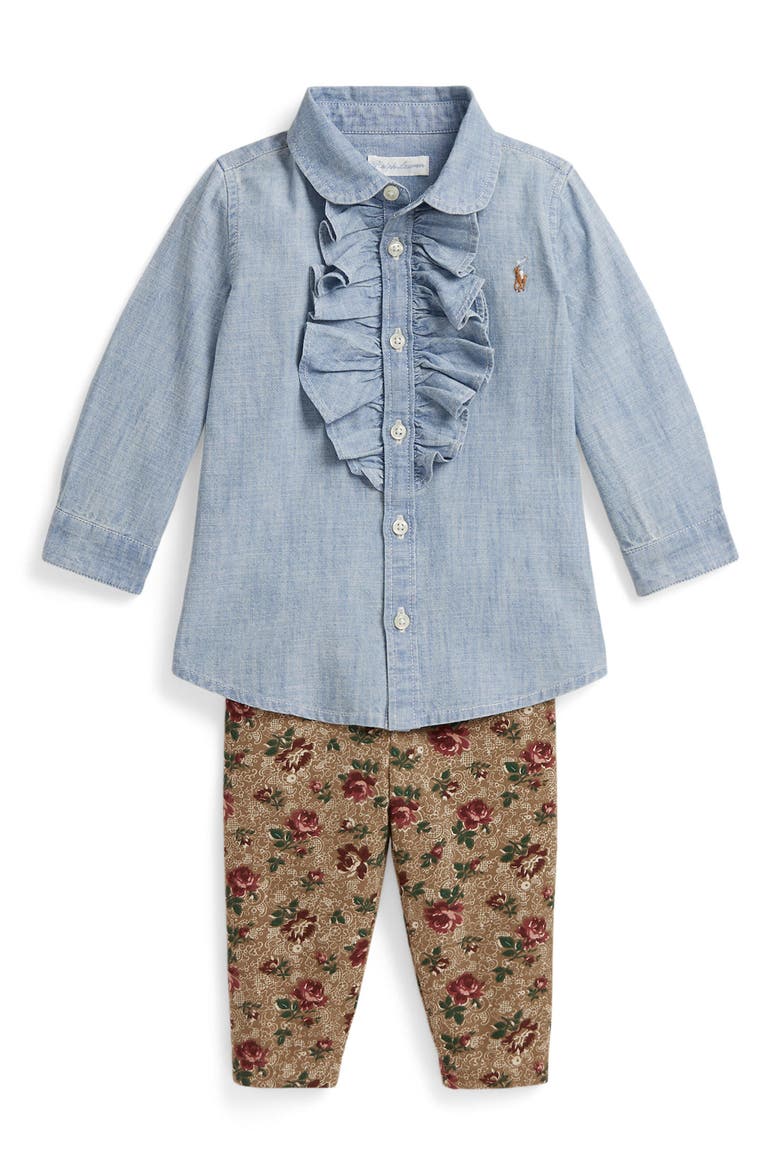 Kids' 2-Piece Chambray Shirt & Leggings Set, Main, color, NEW MEDIUM WASH