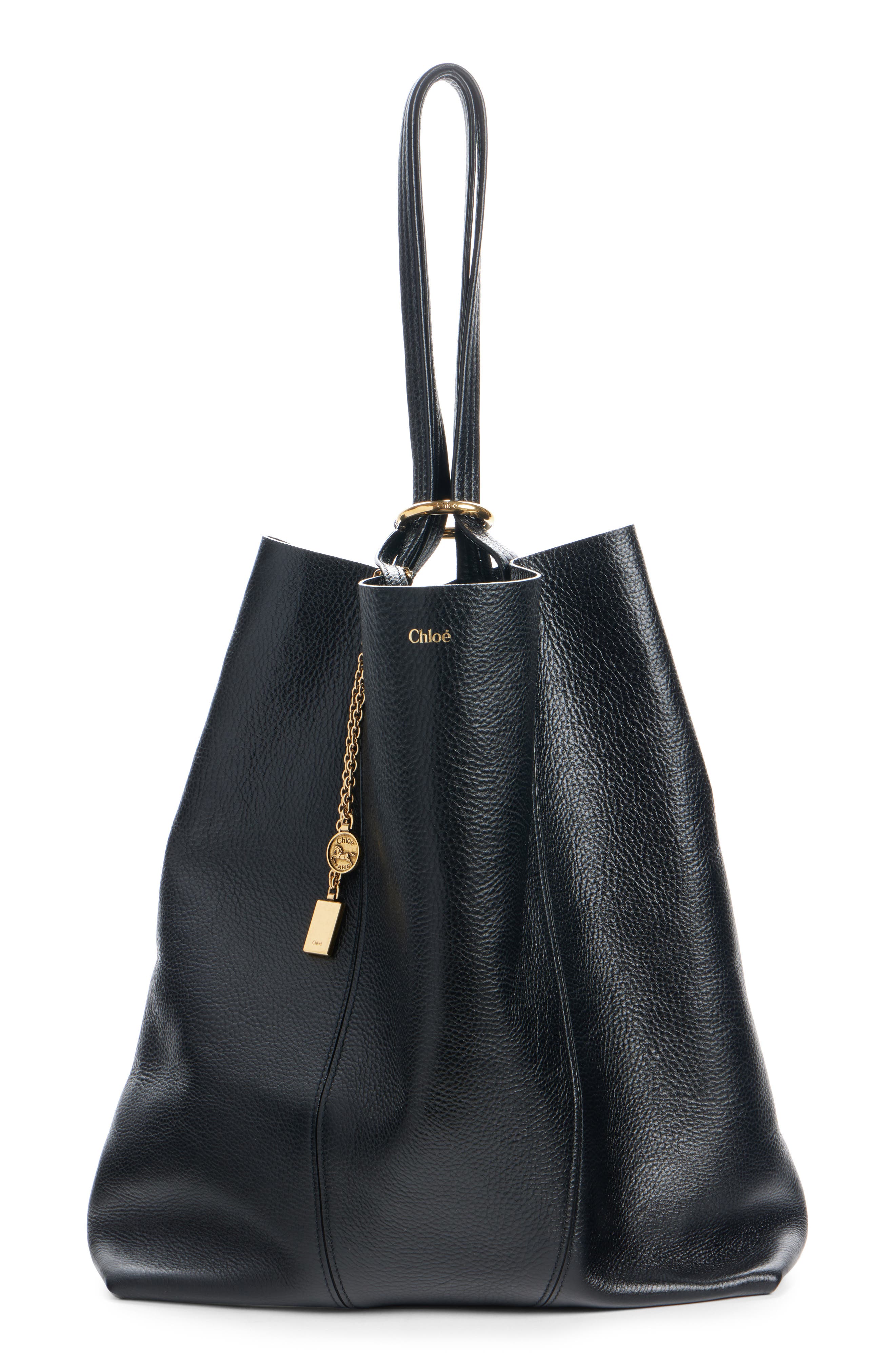 Chloé Large Spin Leather Tote, Alternate, color, 001 Black