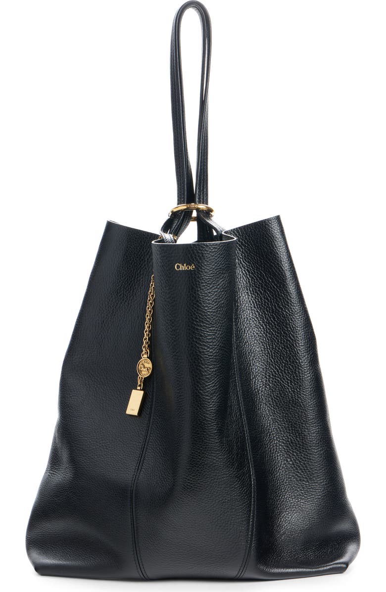 Chloé Large Spin Leather Tote, Alternate, color, 001 Black