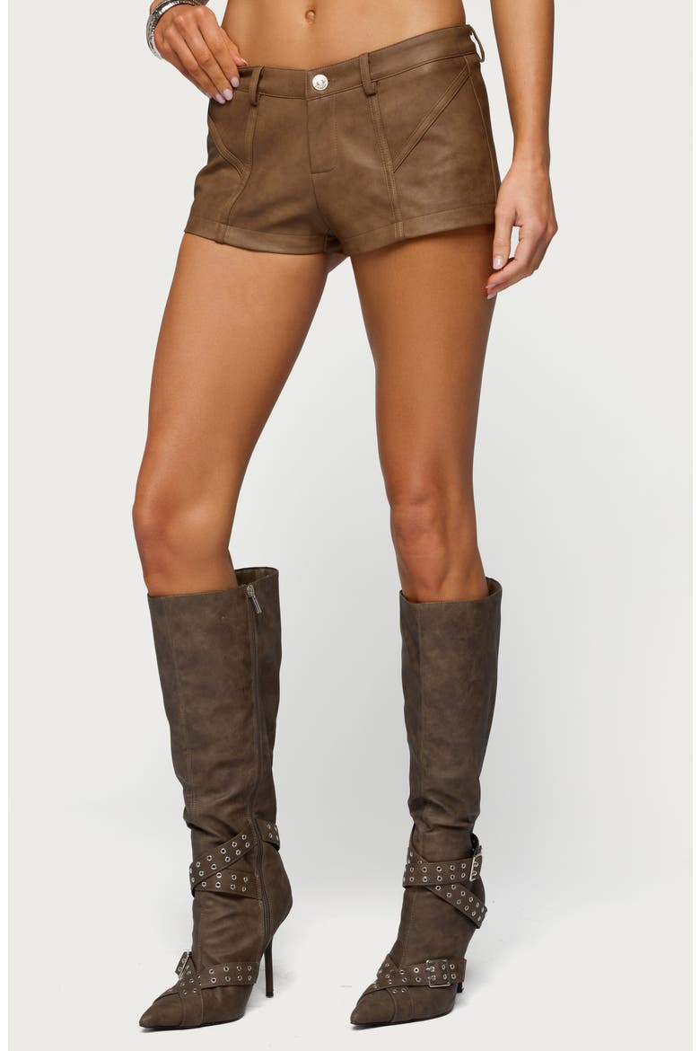 Idara Faux Leather Micro Shorts, Main, color, BROWN