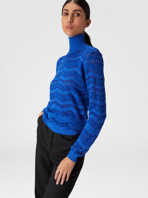 Shop Missoni Viscose And Wool Turtleneck With Tone-on-tone Zigzag In Blue