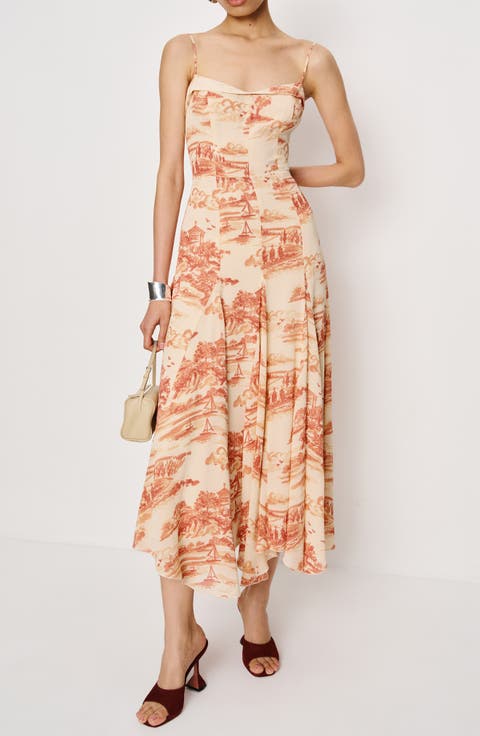 Fredo Landscape Print Open Back Dress
