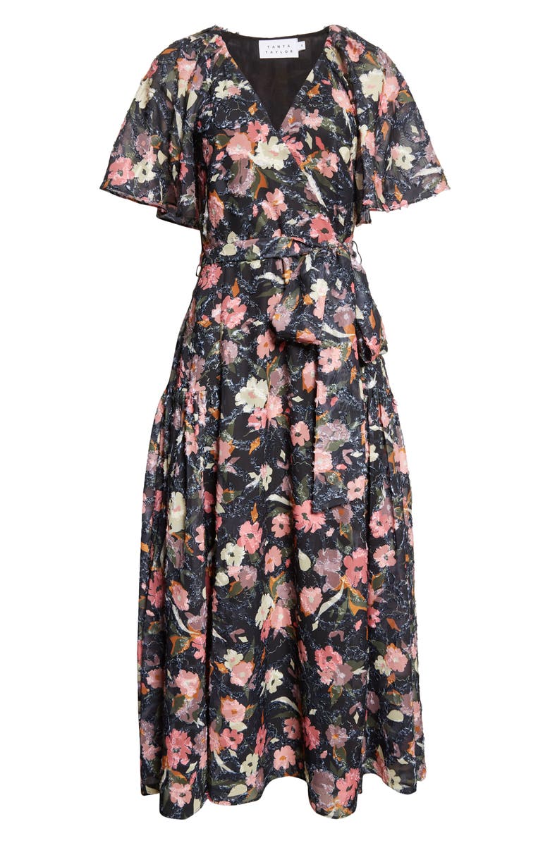 Tanya Taylor Bria Floral Silk Blend Wrap Dress, Alternate, color,