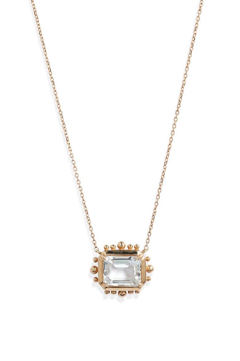 Dew Drop Marine White Topaz Pendant Necklace, Main, color, YELLOW GOLD