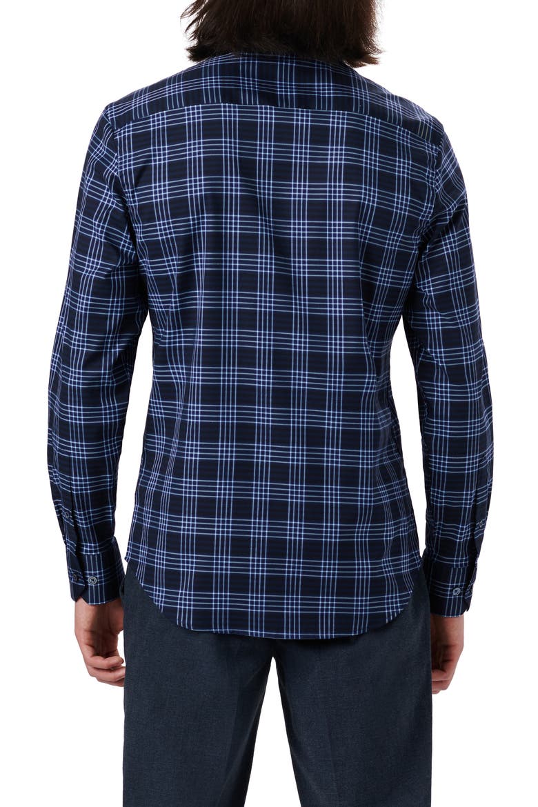 Classic Fit Plaid Stretch Cotton Button-Up Shirt, Alternate, color, NAVY