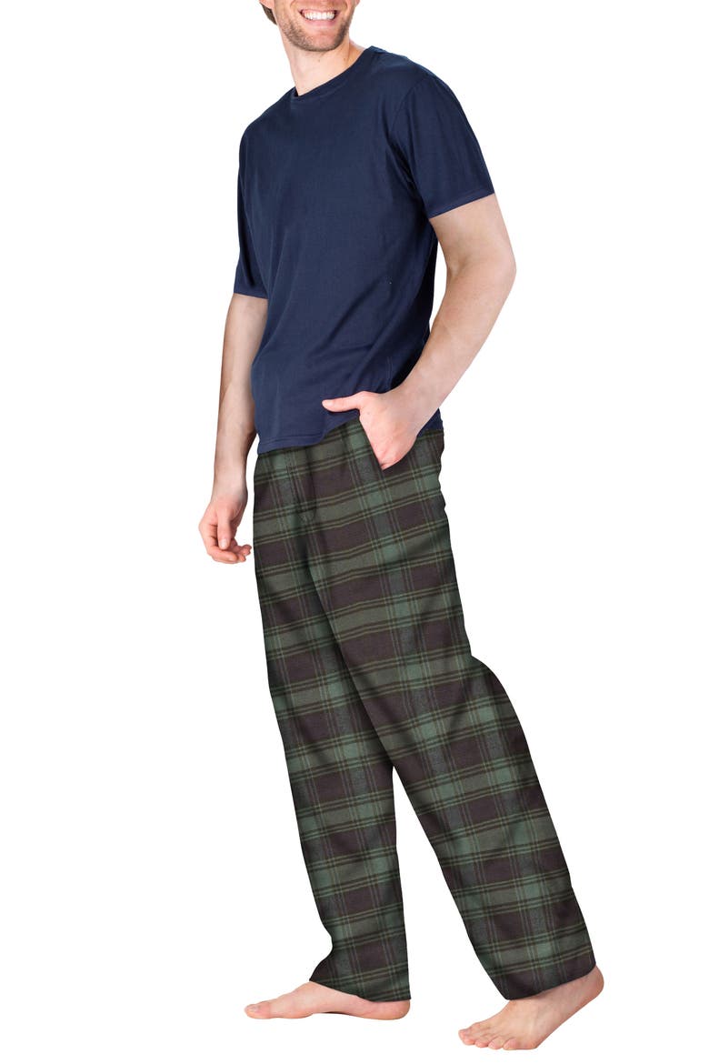 Knit & Flannel Two-Piece Pajamas, Alternate, color, GREEN NAVY PLAID