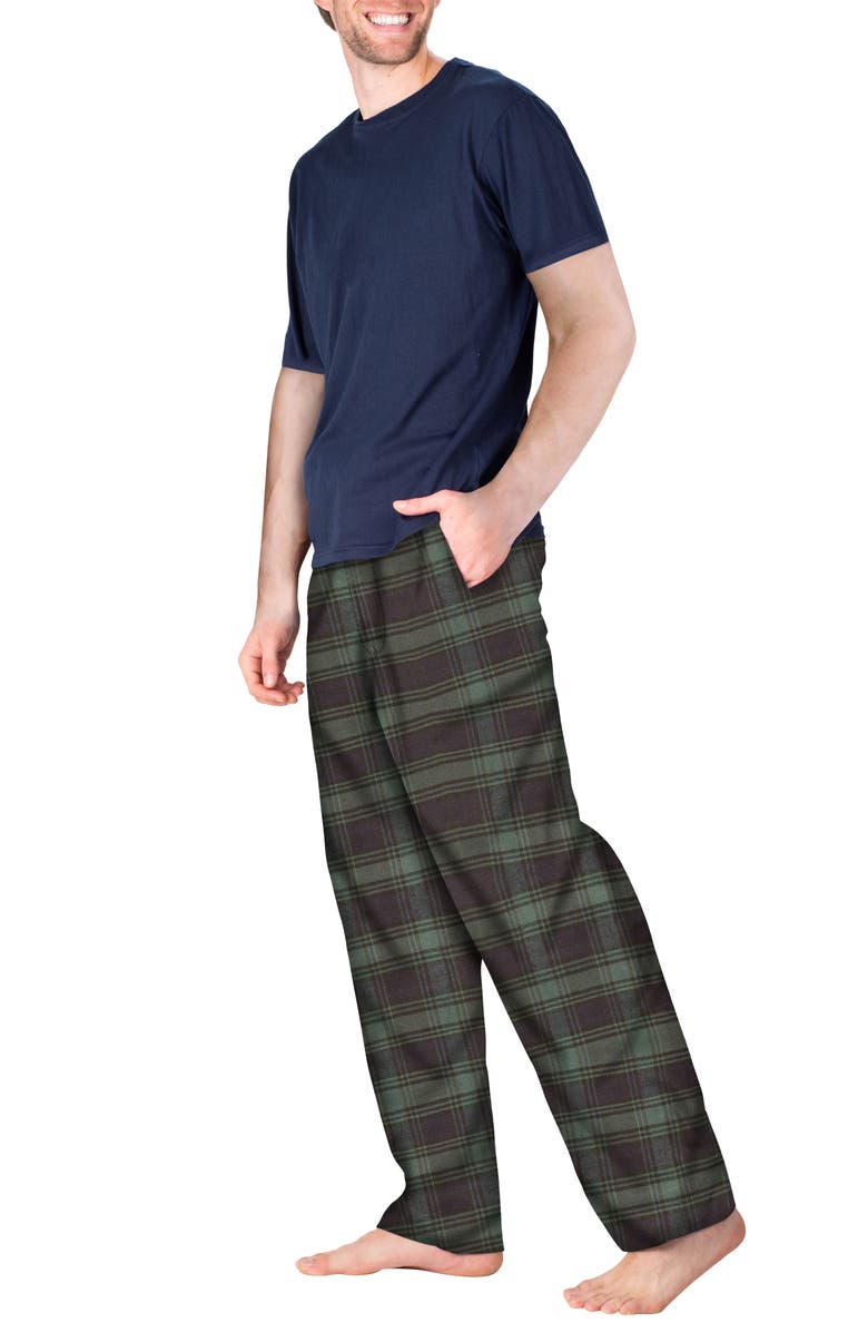 SLEEPHERO Knit & Flannel Two-Piece Pajamas, Alternate, color, Green Navy Plaid