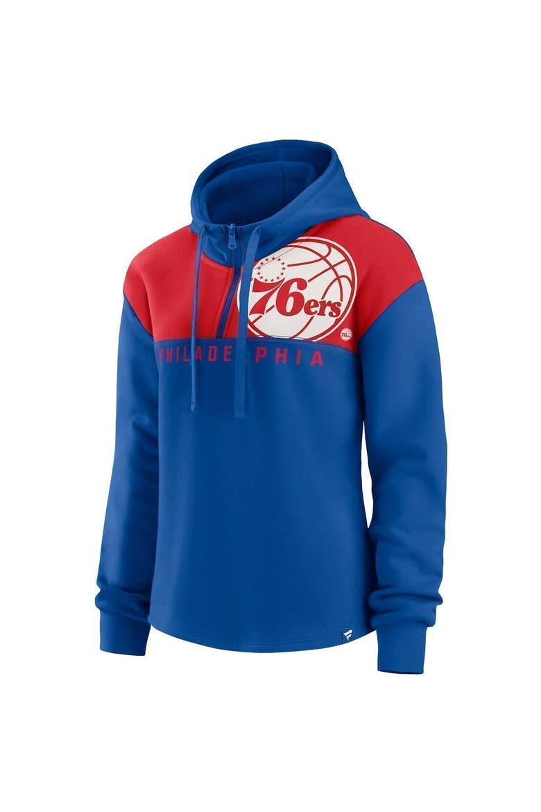 Women's Fanatics Branded Royal Philadelphia 76ers Overslide Quarter-Zip Fleece Hoodie, Alternate, color, Royal