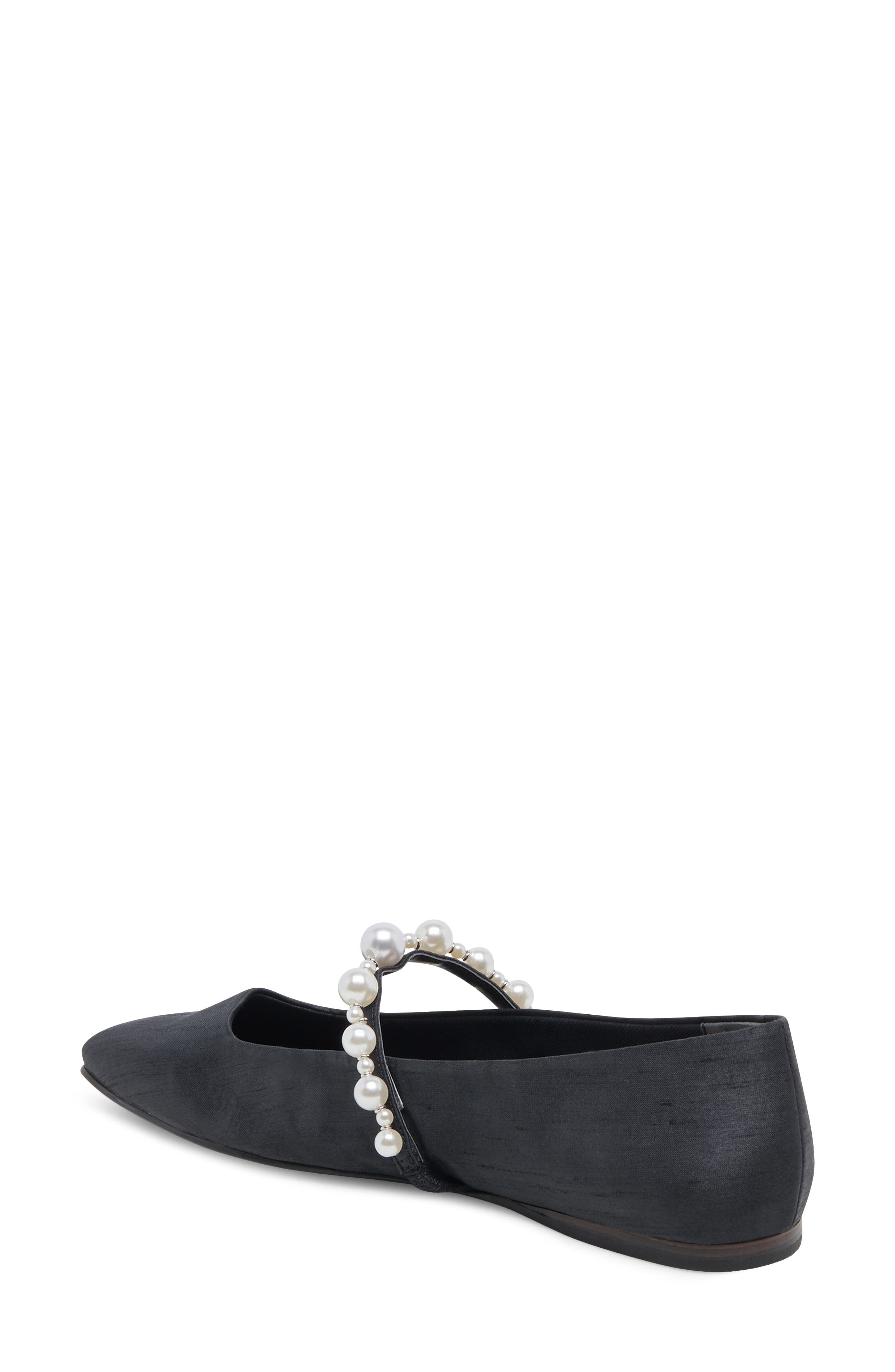 Roxana Imitation Pearl Ballet Flat, Alternate, color, ONYX SATIN