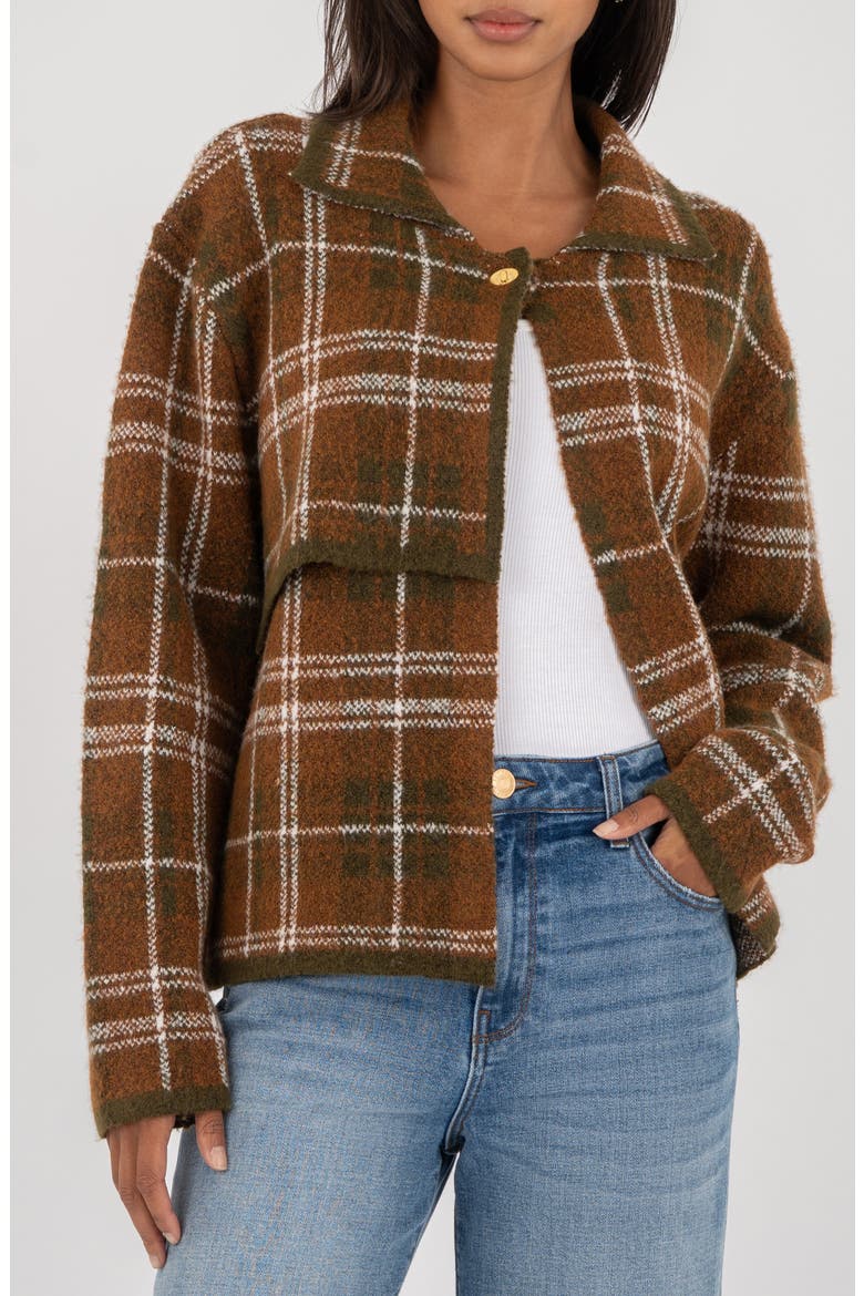 Gemma Plaid Sweater Jacket, Alternate, color, BROWN