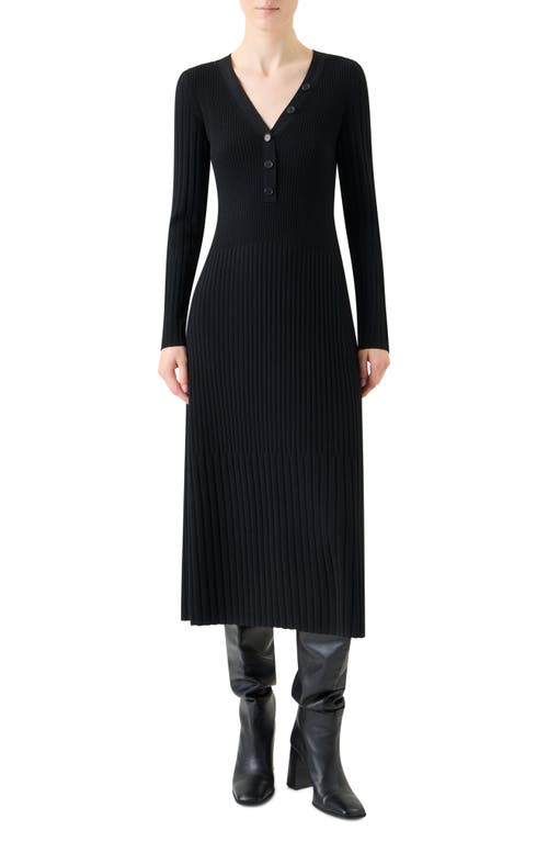 Akris Punto Mixed Rib Long Sleeve Virgin Merino Wool Sweater Dress In Black